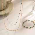 Collier En Acier Inoxydable 2023 Vintage Boho Stainless Steel Chain Double Layer Blue Bead Jewelry Necklace 18k Gold Plated