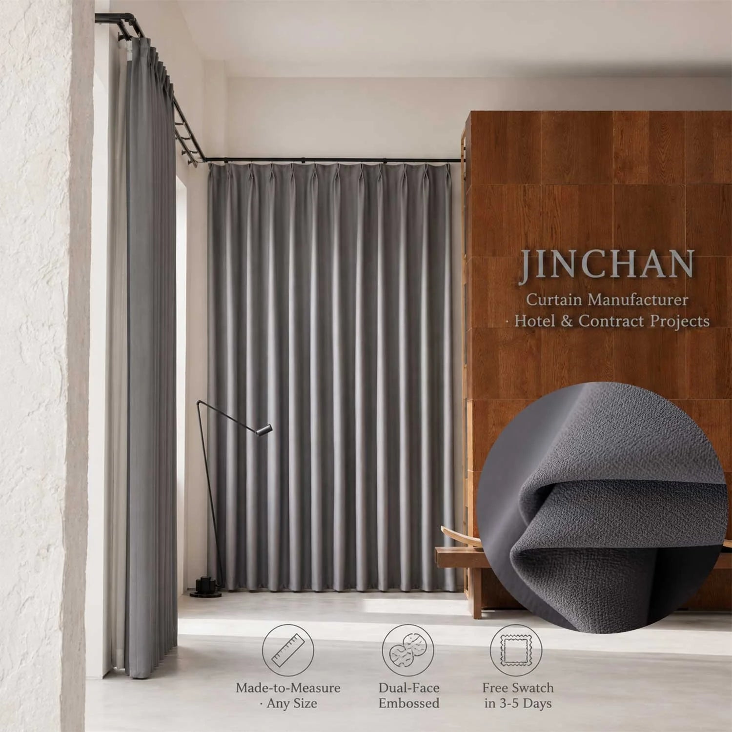 Hotel Contract Blackout Curtains Custom High-Density Embossed Dual-Face Window Treatment Supplier for Hospitality Design Project