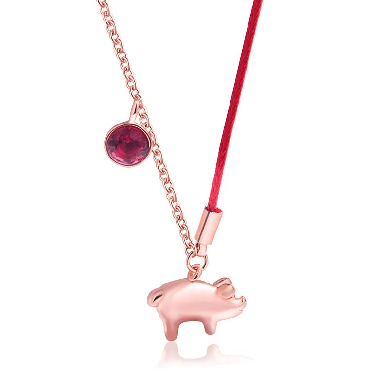 Rose Gold Color Fortune Pig Pendant Necklace Jewelry Woman Birthday Gift Never Fade Free Shipping