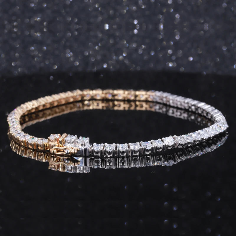 Starsgem Gold Silver 4mm Round Moissanite Tennis Bracelet Mossinate Diamond Chain Charm Bracelet Silver Moissanite Tennis Chain