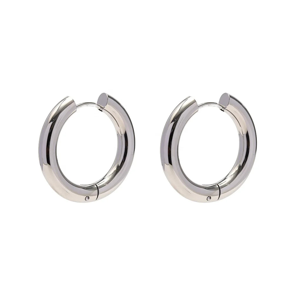 Minimalist Retro Hypoallergenic Double Layer Plated Silver Plated Stainless Steel Hoop Earring