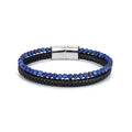 Fashion Jewelry Custom Name Man Black Leather Bracelet Natural Stone Lapis Lazuli Tiger Eye Leather Bracelet for Man