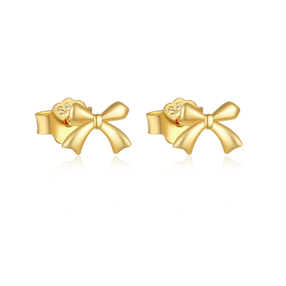 Fashion Minimalist Jewelry Earrings 925 Sterling Silver Bow Earrings Small Bowknot 18k Gold Plated Stud Earrings Women
