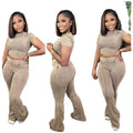 KY Cropped Acid Wash Cotton Tshirt Custom Flare Sweat Pants Designer 2 Piece Set for Women