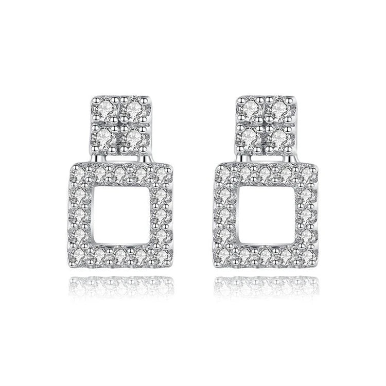 Fashion 925 sterling silver square hollow out CZ diamond stud earrings for women