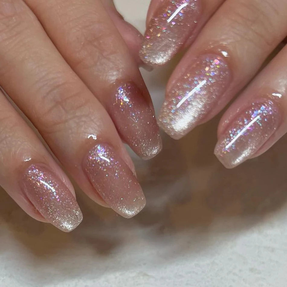 Wholesale Soft Gel X Press on Short Solid Color Cat Eye Nail Almond Stick on Fake Nails Press on Manicure Gel Tip Nails