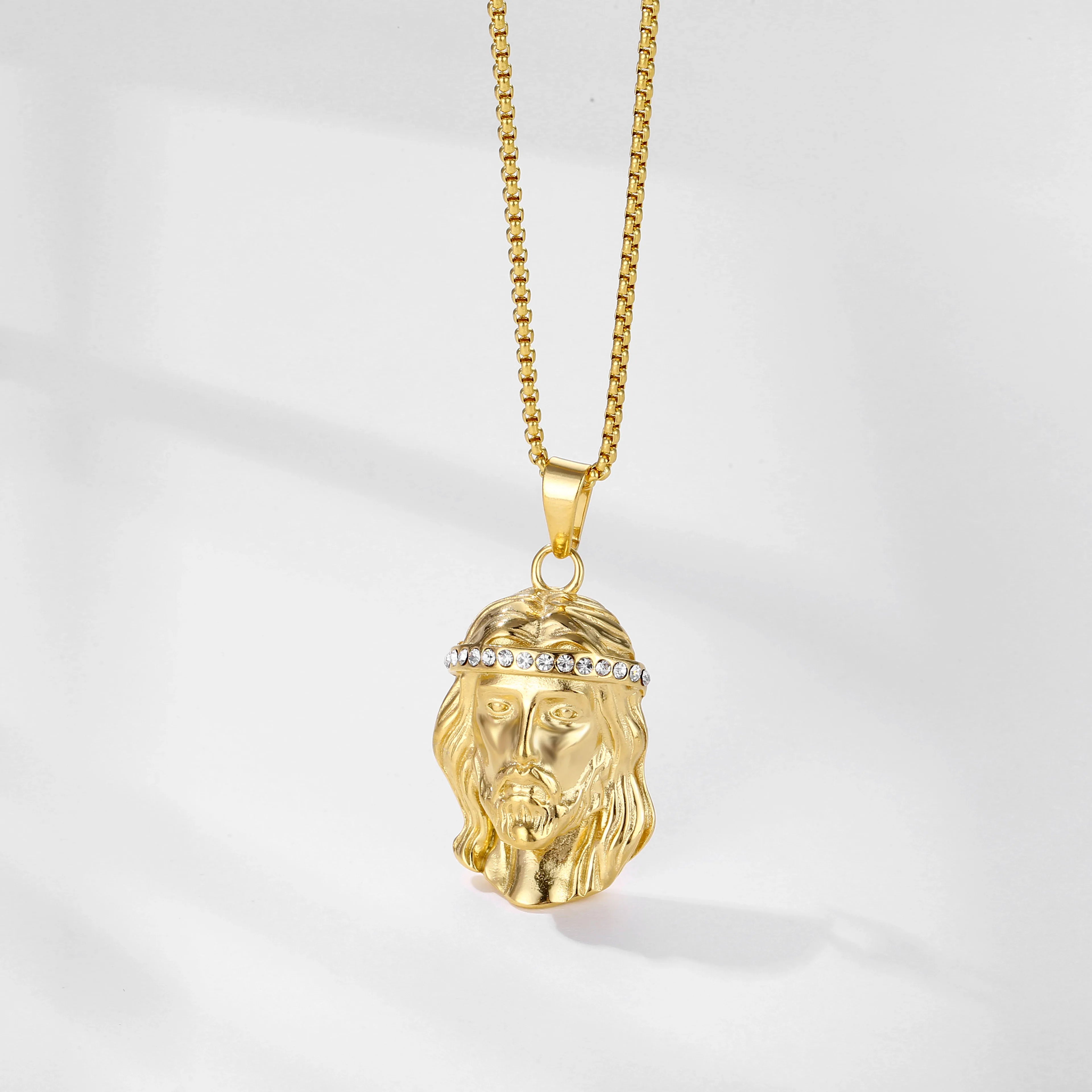 Simple Gold Pendant Design Hiphop Style Christian Cubic Zirconia Jesus Face Pendant Cross Necklace