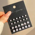 12PCS Crystal Zirconia Stud Earrings Set Trendy Round Geometry Square Diamond Earrings for Women Pearl Jewelry Gift