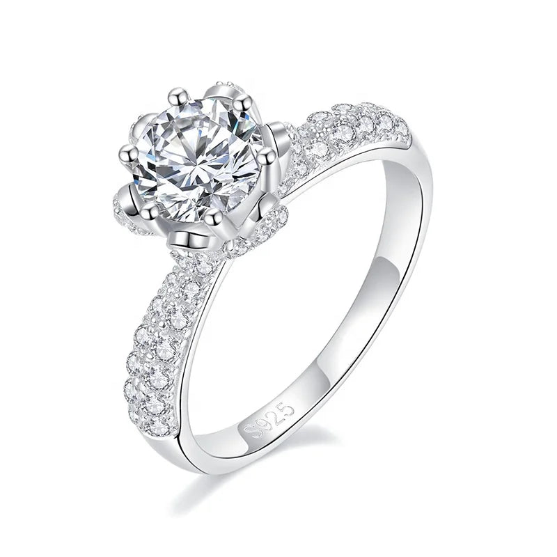 GRACE Certificate Luxury 925 Sterling Silver Round Fancy Moissanite Engagement Wedding Ring Fine Jewelry