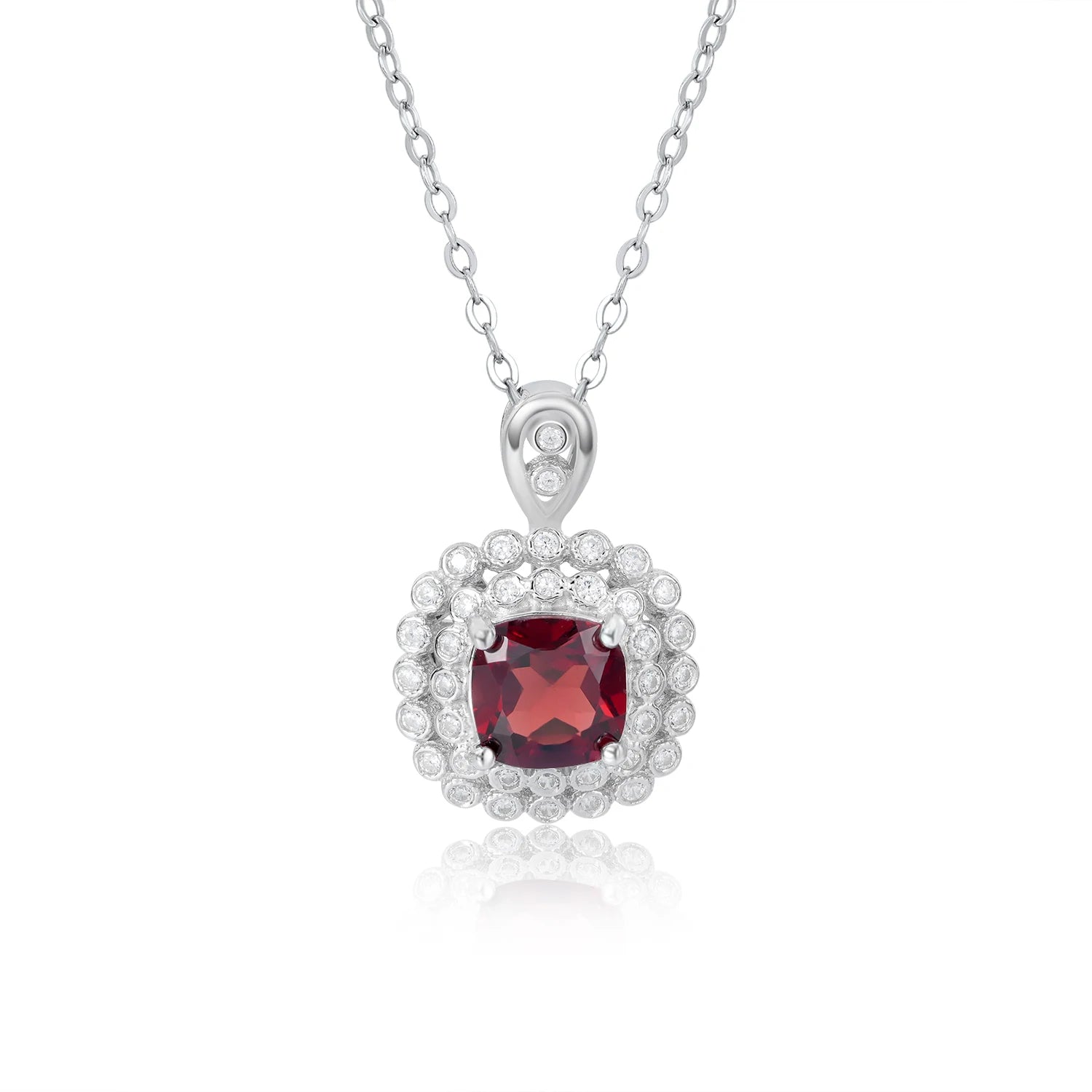 YBO Luxury 925 Sterling Silver Necklace Trendy Natural Cushion Garnet Pendant Geometric Rhodium for Women's Wedding Jewelry