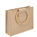 Designed Jute Bag with Wooden Handle Natural Tote Beach Bag Customized Pattern Wholesale Eco Promotional Burlap Shopping Bag