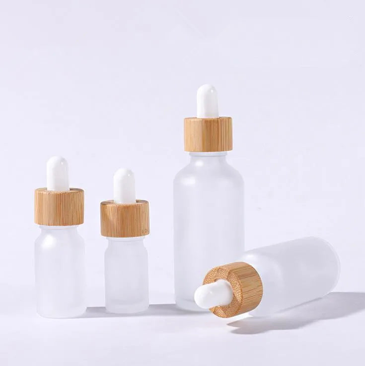 In Stock 5ml 10ml 15ml 20ml 30ml 50ml 100ml Frosted Glass Dropper Bottle With Bamboo Dropper for Essential Oil/serum