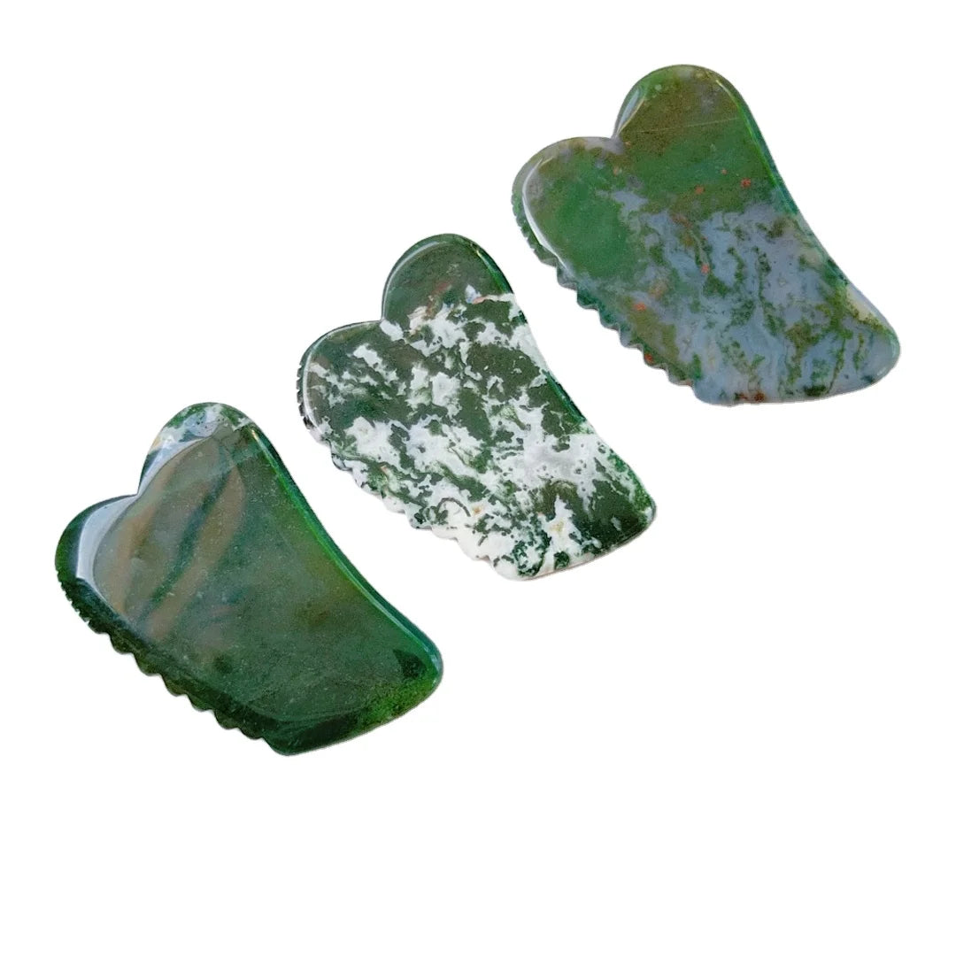 HY Jagged square Shape Natural High Quality Moss Agate Stone Green Guasha Roller for Beauty and Healthy Care