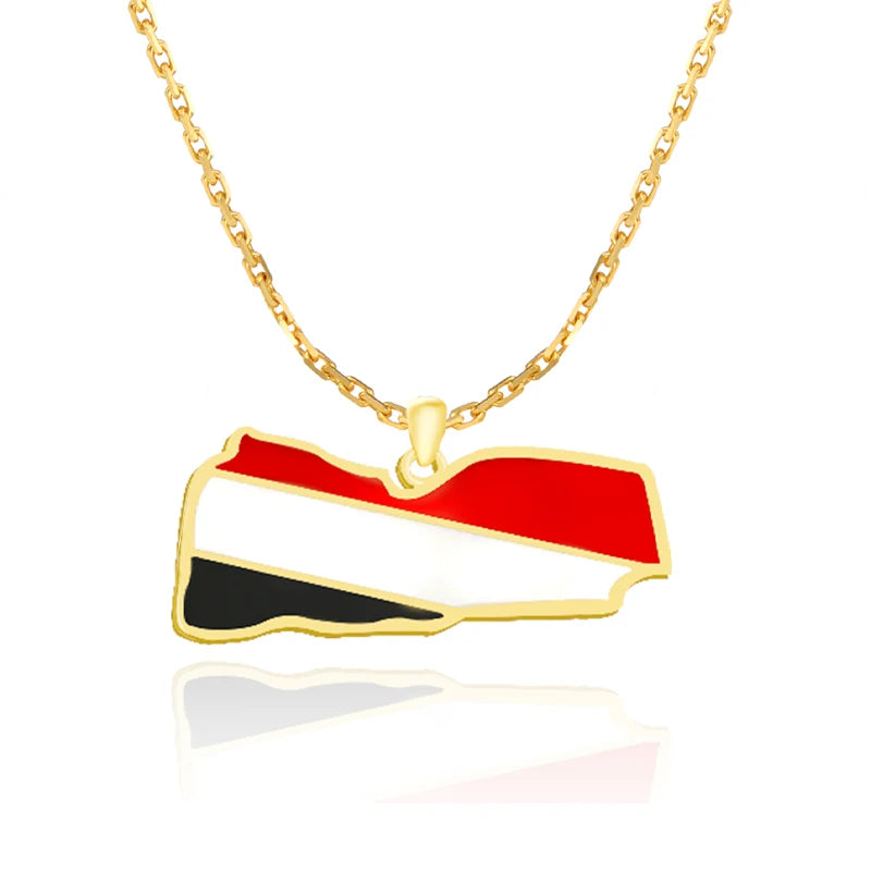 Wholesale Custom Fashion USA&South Africa&Lebanon&Yemen Flag Necklace Stainless Steel Enamel Map Pendant Necklace