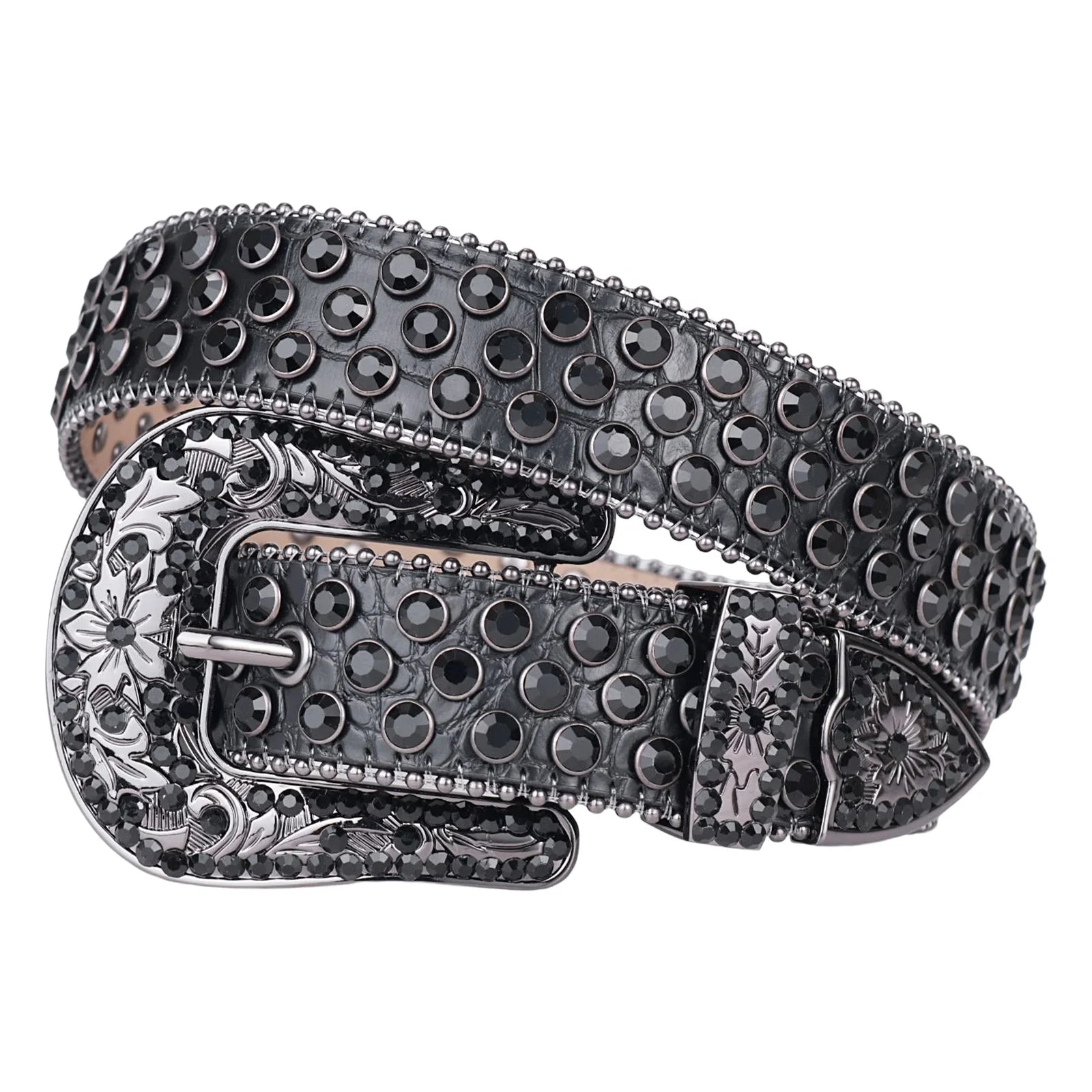 Premium Western Punk Rhinestone Leather Belt for Men Plus Size Customized Logo Diamond Studded Leather Belt Strap