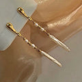 Luxury Vintage Simple Real Gold Plating Aurora Natural Baroque Toothpick Pearls Drop Earrings for Women Jewelry