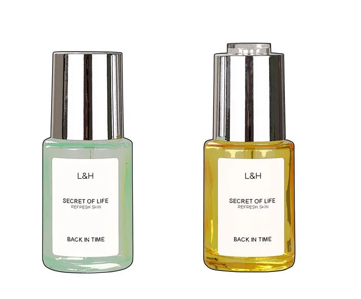 30ml Round Shape Rotary Automatic Aspiration Custom Color Private Paper Labels Lotion Essential Oil Bottle Electroplated Lid