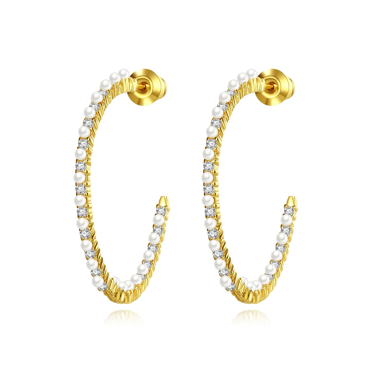 LUOTEEMI Latest Design Cubic Zircon Earrings with Pearls Circle Shaped Fashion Jewelry for Women