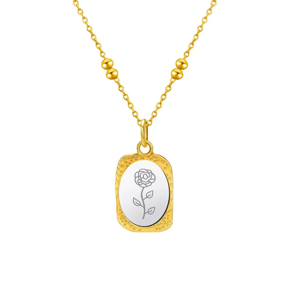 Chunky Magic Mirror Unique Versatile Stainless Steel Birth Month Rose Flower Necklace for Girls