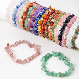 Factory Price Classic Anniversary Children's Gravel Crystal Gemstone Elastic Stretch Beaded Bracelet Healing Quartz Chip Crushed