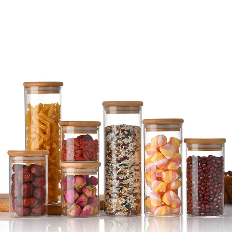Eco-friendly Airtight Press Storage Jar Round Glass Containers Jars With Lids for Kitchen Sealed Containers