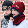 Wholesale Winter Thicken Plush Chunky Warm Men and Women Crochet Stripe Embroidered Knitted Hat Skullies Beanie and Scarf Set