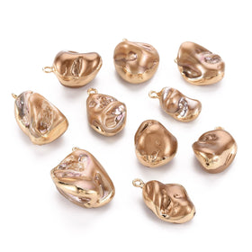Vintage Golden Iron Edge and Loop Nuggets Dyed Chocolate Electroplate Freshwater Shell Pendants