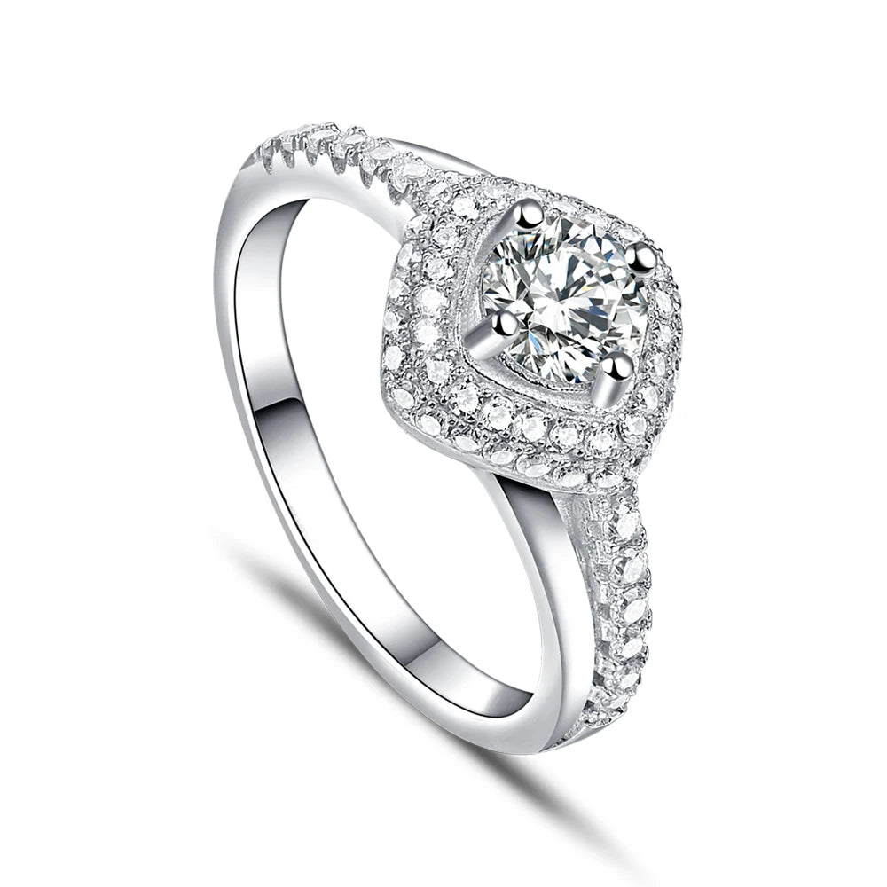 Square Round Cubic Zirconia Women's Promise Weeding Engagement Ring Fashion 925 Sterling Silver Jewelry Rings