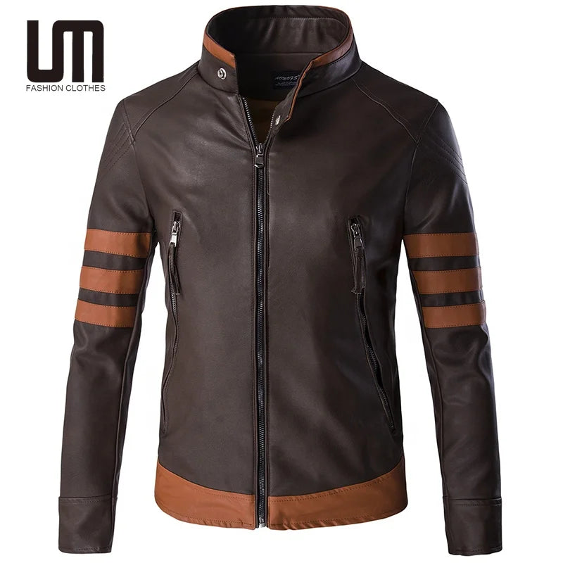 Oem Odm New Product Autumn Men Clothing Stand Collar Slim Plus Size Biker Pu Leather Jacket Casual Outerwear Coats