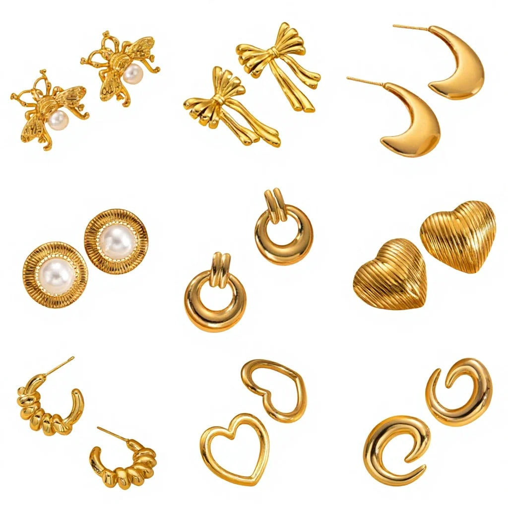Wholesale Women's Trendy 18K Gold Plated Stainless Steel Geometric Seashell Stud Earrings Waterproof with Imitation Pearl