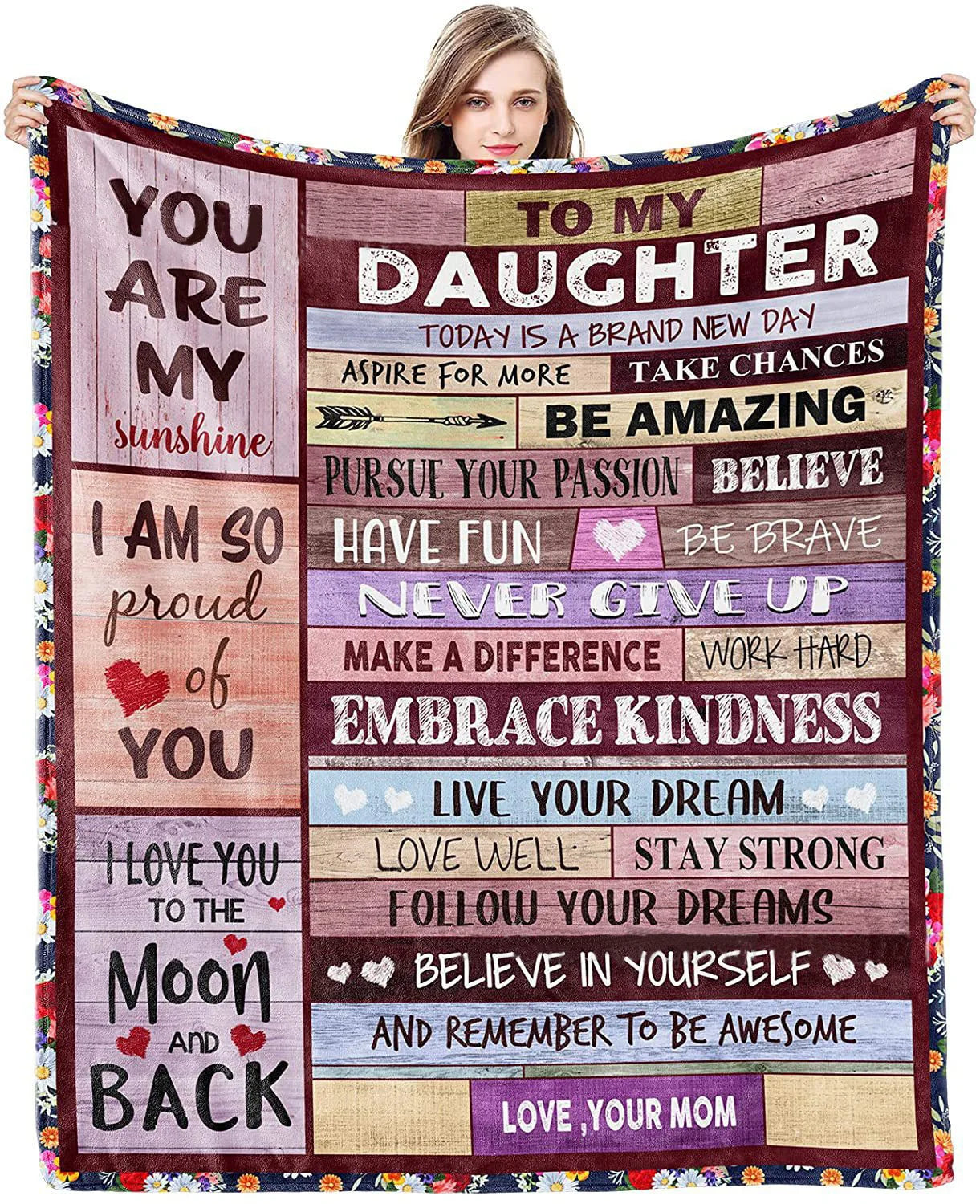 Amity Custom Print Flannel Blanket I Love You Mom Throw Blanket  for Women Mom Gifts for Birthday Mothers Day Birthday Gifts