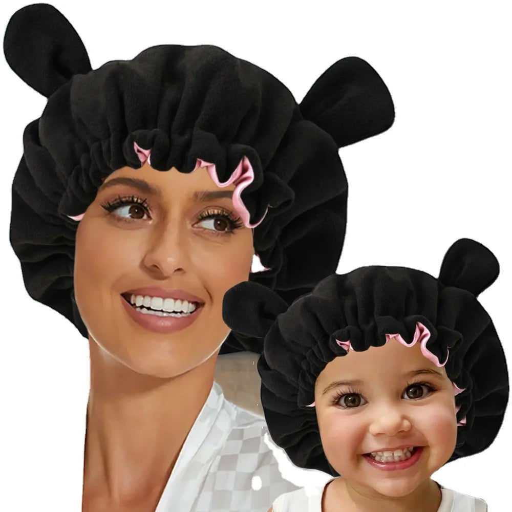 Polar Fleece Nightcap Cute Bear Ears Home Cap Plain Style Fabric Material Children's Family Warm Windproof Winter