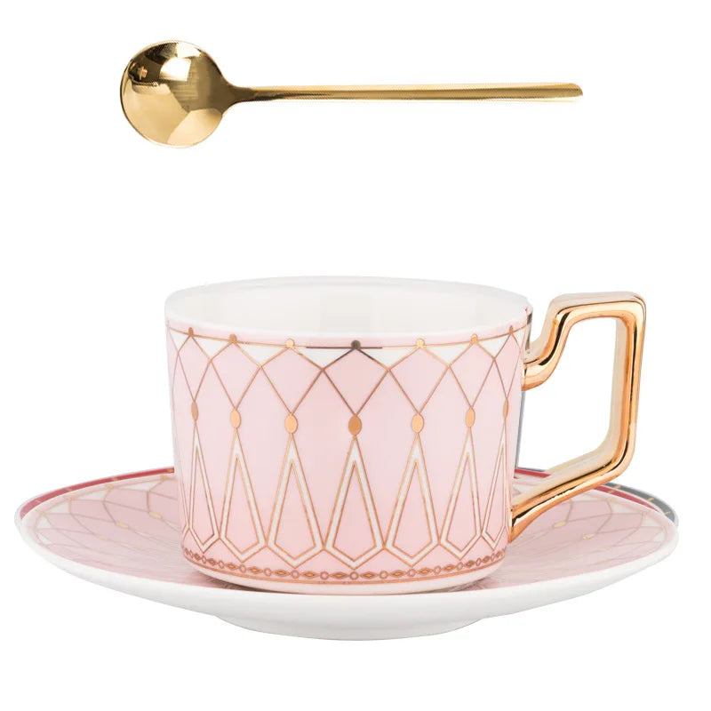 Wholesale Nordic Style Home Ceramic Coffee Cups Mugs Irregular Golden Handle Ceramic Coffee Cup and Saucer and Spoon Sets