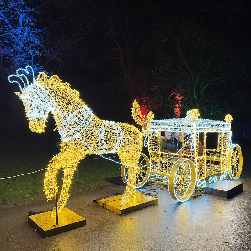 2025 Outdoor Waterproof LED Christmas Carriage Commercial Lighting Large 3D Outdoor Shopping Mall Christmas Luxury Decoration