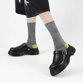 Autumn Stars Solid Pattern Knitted Cotton Blend Casual Women's Knee-Length Socks Eco-Friendly Sporty Breathable Quick-Dry