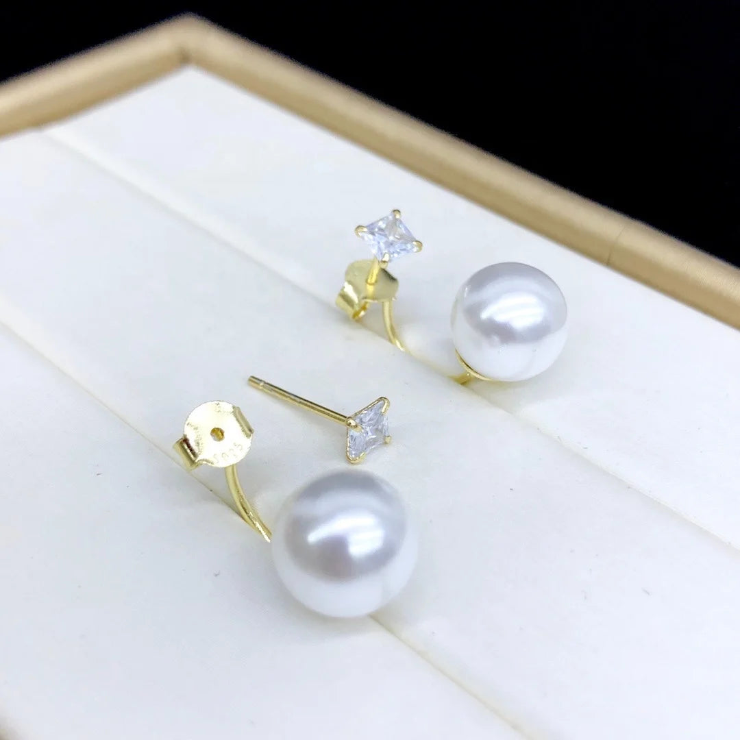 E1938 10-11mm DIY Natural Freshwater Pearl Charm Earrings Mounting Accessory 925 Sterling Silver Gold Plated  Jewelry for Women