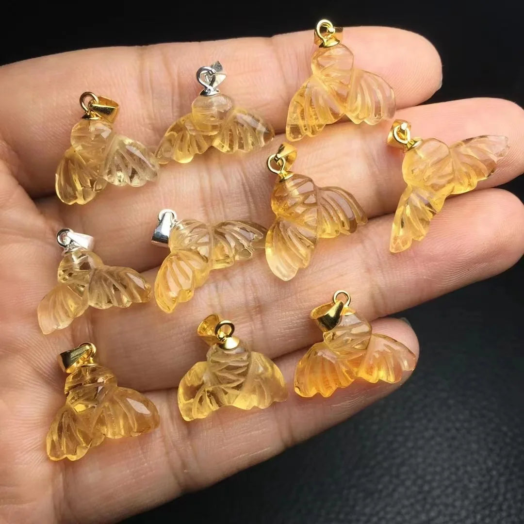 Hand Made 925 Sterling Silver Fine Jewelry Crystal Healing Stone Natural Citrine Topaz Fish Tail Charm Pendant
