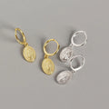 Religious Jewelry 18K Gold Plated Virgin Mary Huggie Earrings S925 Sterling Silver Pendant Earrings for Women Gift