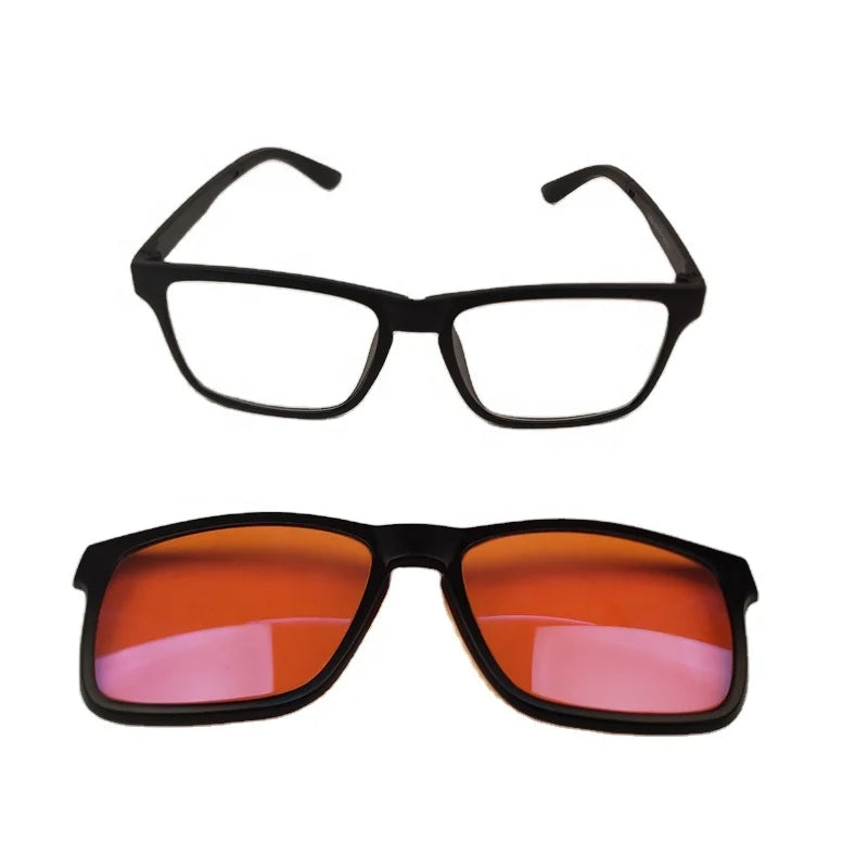 Daily Night Two Use clear + Orange Red Lens Magnet Magnetic Clip on Anti Blue Light Blocking Eyeglasses Glasses