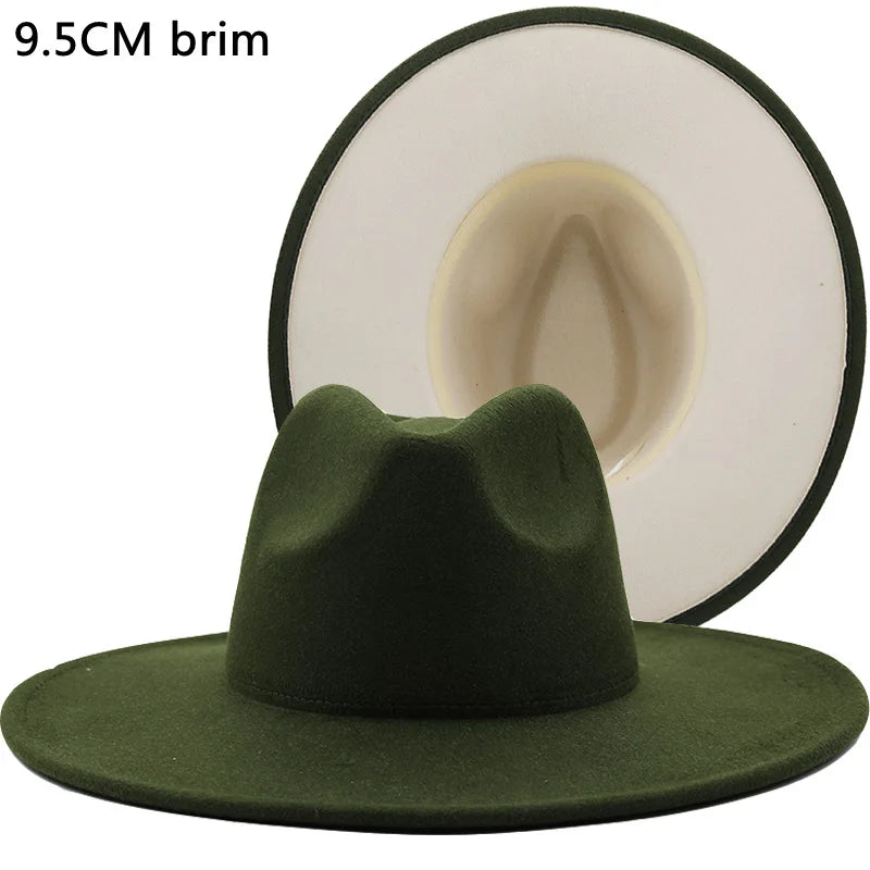Wholesale Hot Selling Fall Autumn Winter 9.5cm Brim Dual Color Jazz Top Hat Fashion Casual Two Tone  Fedora Hats for Women Men