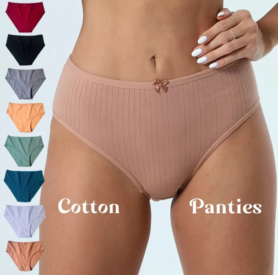 Women High-Waist Seamless Underwear Vertical Stripe Cotton Panty Breathable Panties Skin Friendly Lingerie with Bow Design