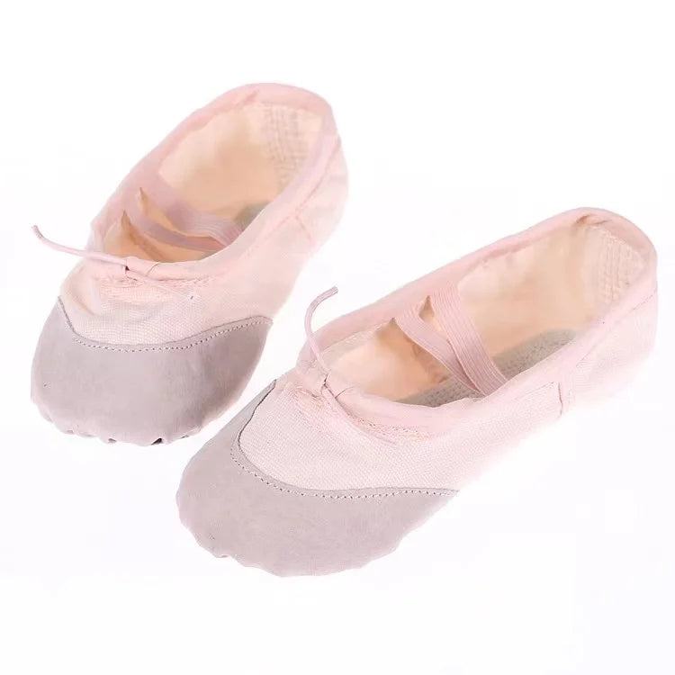 Flesh Kids Mesh Flat Ballet slippers Half Sole Canvas Ballet Dance Shoes