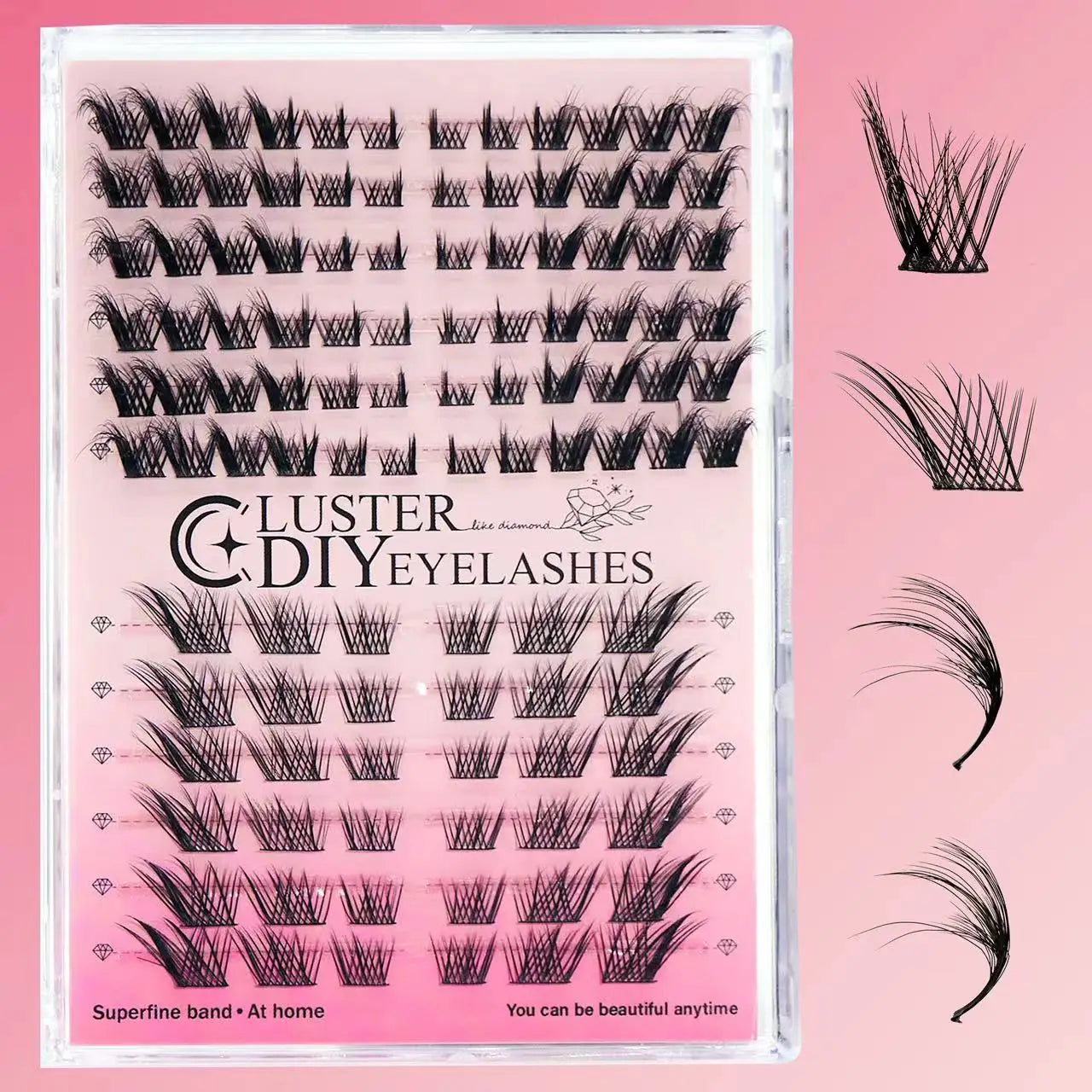 No Glue Bond Sealant C D L Curl False Eyelashes Wholesale Pre Glued Press on Cluster Diy Self Adhesive L Curl Cluster Lashes