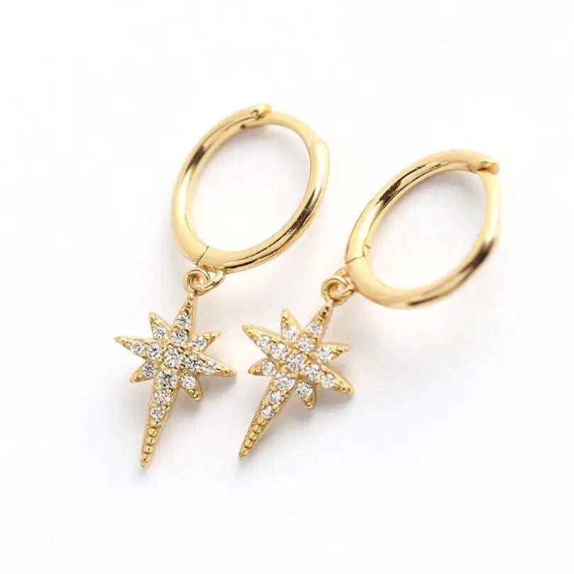 Wholesale Zircon David of Star Earringstarburst CZ Diamond Hoop Earrings Women 925 Silver Jewelry Rhodium Gold Plated Earrings