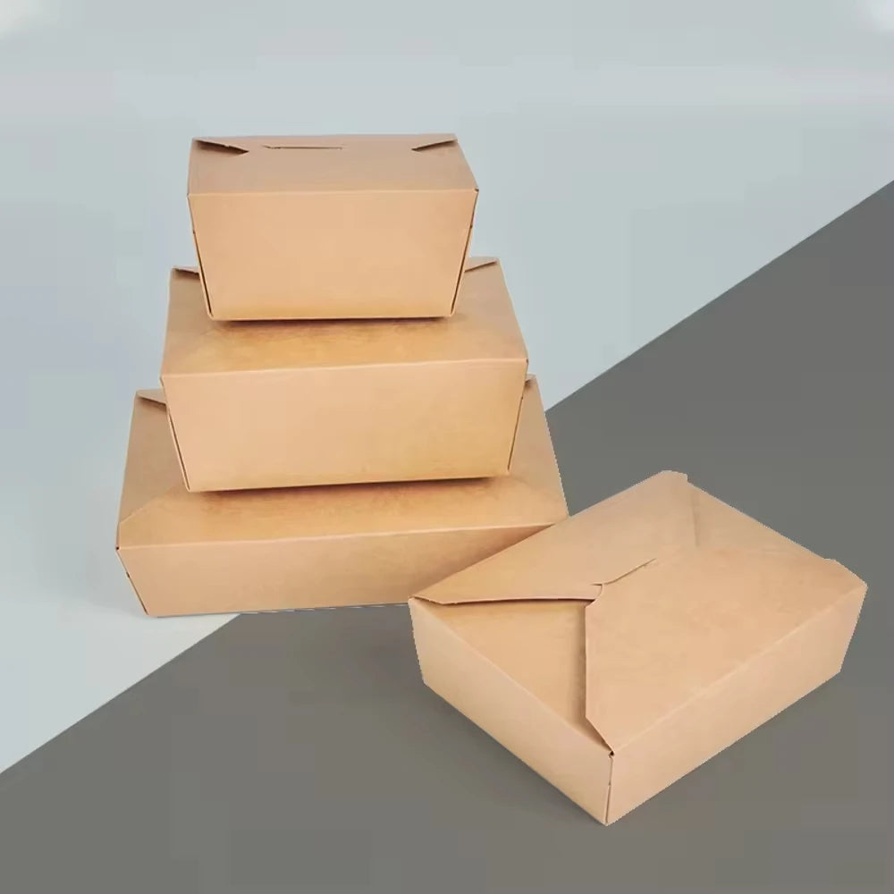 Recyclable and Microwaveable Kraft Take Out Food Containers Grease Leak Resistant Lunch Boxes for Sushi and Jelly