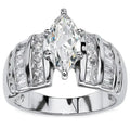 CAOSHI Simple Style Marquise Cut Crystal Cubic Zirconia Wide Band Rings for Wedding Engagement Silver Plated CZ Rings for Women