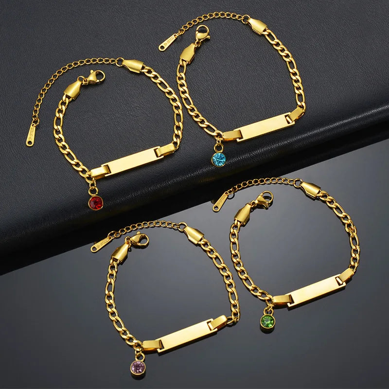 New Trend Crystal Charm Baby Bracelet Birthday Stone Bracelet Stainless Steel Newborn Children Baby Jewelry
