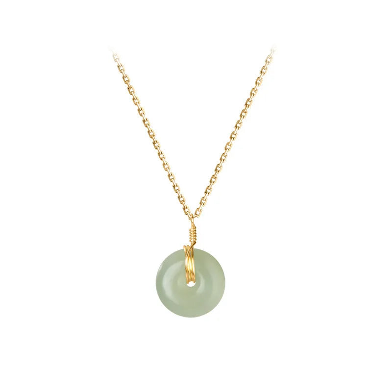 18K Gold Plated Chain Round Jade Pendant Necklace Luxury Small Round  Jade Choker Necklace