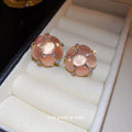 Silver Needle Inlaid Diamond Cat's Eye Stone Round Flower Earrings Sweet Girl Heart Earrings Fashion Versatile Earrings