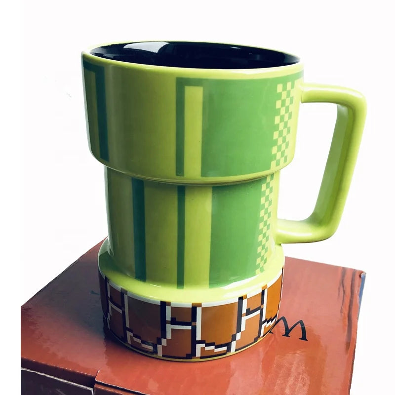 Madou 15oz 400ml Bone China Cartoon Mugs Lid 3D Sewer Pixel Mushroom Cube Design Home Office School Anime Beer Business Gifts